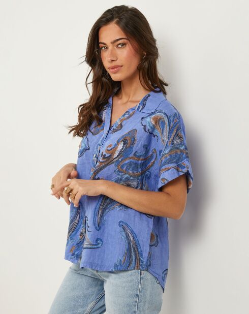 Chemise 100% Lin Jessica bleu indigo