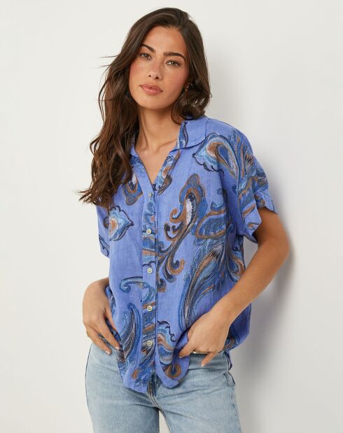 Chemise 100% Lin Jessica bleu indigo