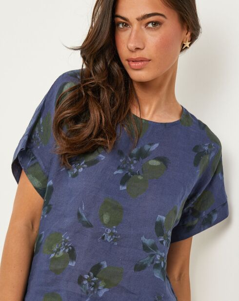 Alba marineblauwe top van 100% linnen