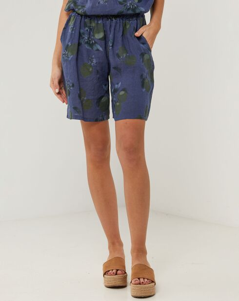 Marineblaue Shorts Aimée aus 100% Leinen