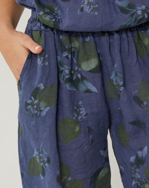 Marineblaue Shorts Aimée aus 100% Leinen