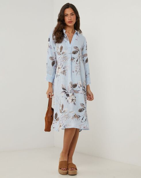 Hemelsblauwe jurk van 100% linnen Lou