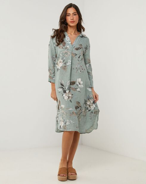 Khakigrünes Kleid Lou aus 100% Leinen