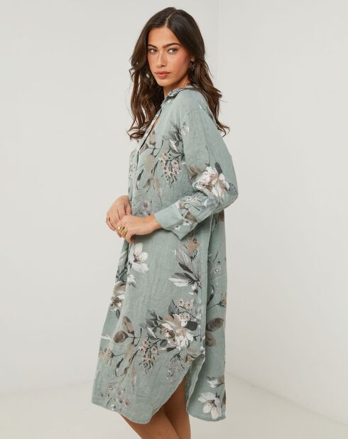 Khakigrünes Kleid Lou aus 100% Leinen