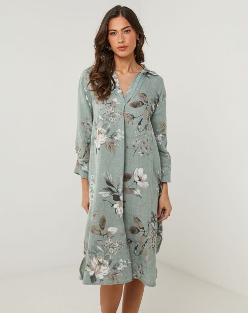 Khakigrünes Kleid Lou aus 100% Leinen