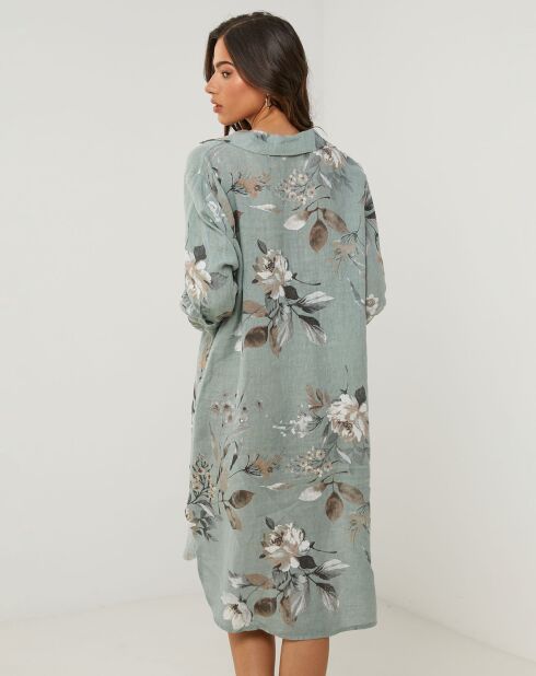 Khakigrünes Kleid Lou aus 100% Leinen