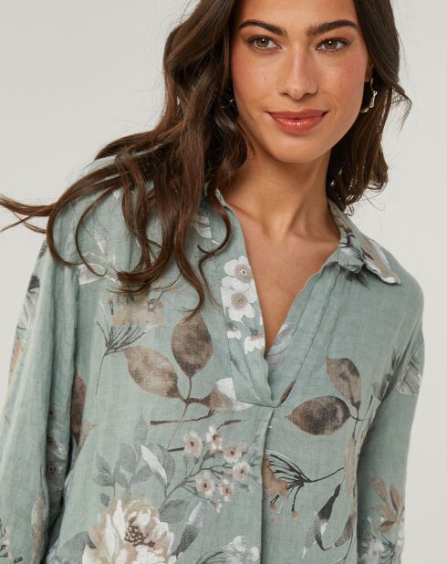 Khakigrünes Kleid Lou aus 100% Leinen