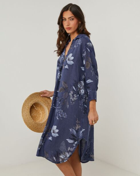 Robe 100% Lin Lou bleu marine