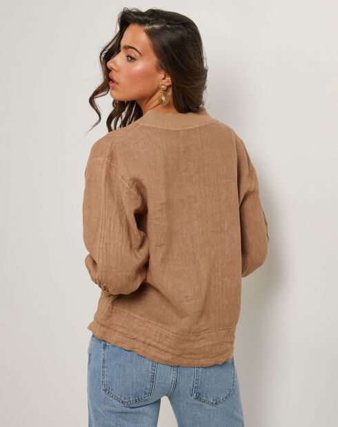 Camelkleurige jas van 100% linnen Louise