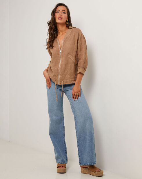 Camelkleurige jas van 100% linnen Louise