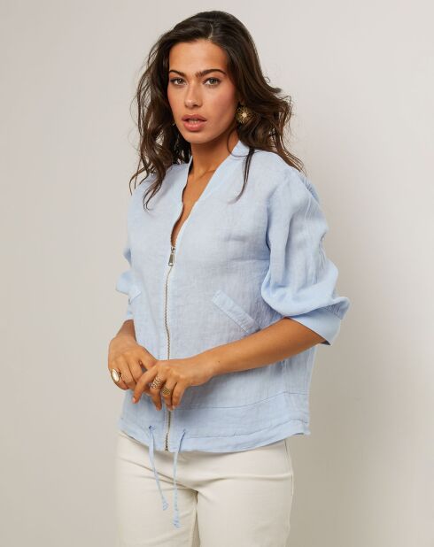Himmelblaue Louise Jacke aus 100% Leinen