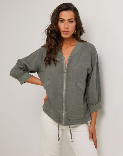 Giacca Louise verde kaki 100% lino