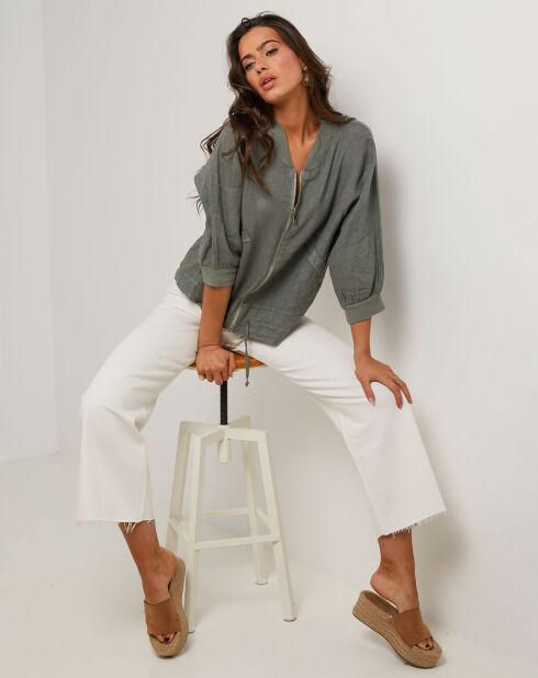 Giacca Louise verde kaki 100% lino