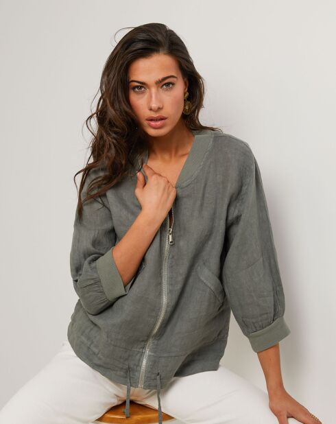 Giacca Louise verde kaki 100% lino