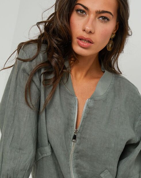 Giacca Louise verde kaki 100% lino