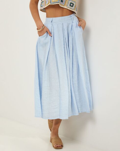 Jupe 100% Lin Anna bleu ciel
