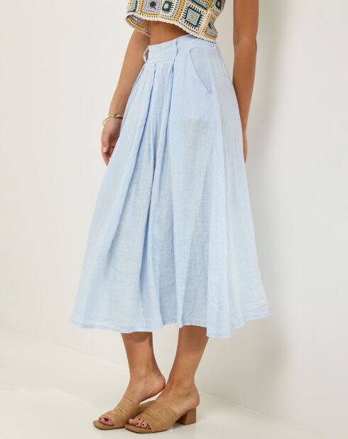 Jupe 100% Lin Anna bleu ciel