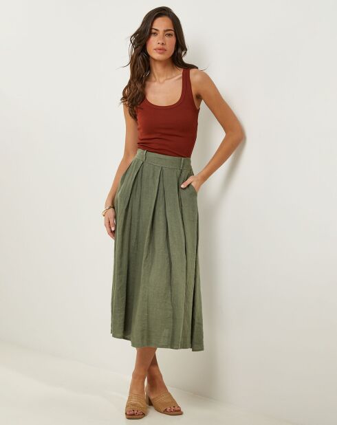 Anna khakigrüner Rock aus 100% Leinen