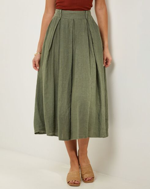 Anna khakigrüner Rock aus 100% Leinen