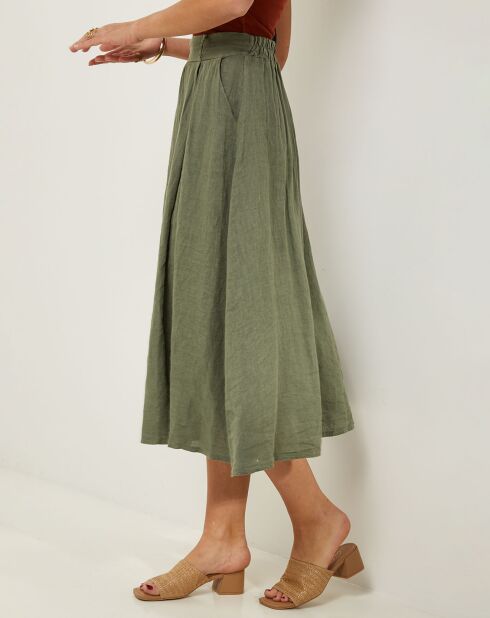 Anna khakigrüner Rock aus 100% Leinen
