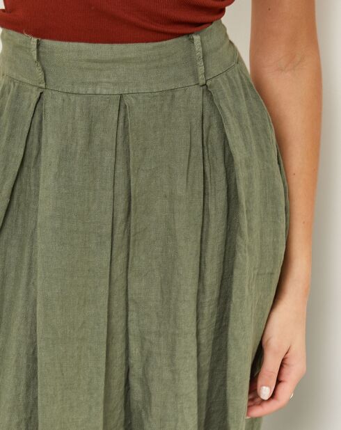 Anna khakigrüner Rock aus 100% Leinen