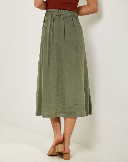 Anna khakigrüner Rock aus 100% Leinen
