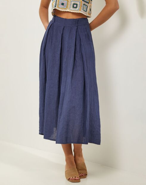 Jupe 100% Lin Anna bleu marine