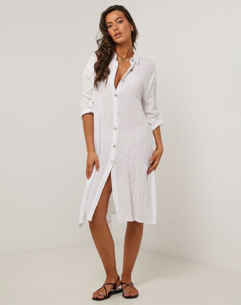Robe Chemise 100% Lin Rose blanche