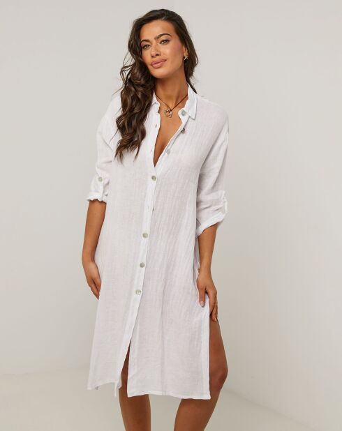 Robe Chemise 100% Lin Rose blanche