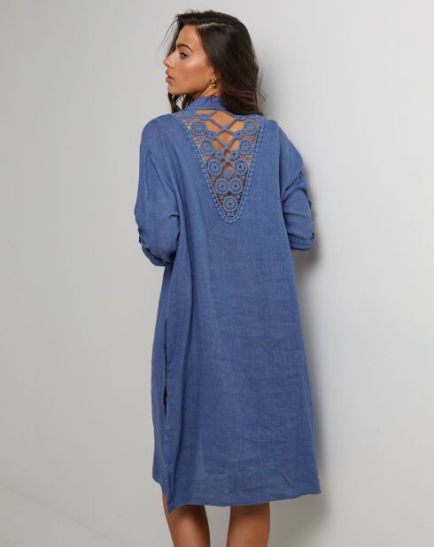 Rozeblauwe jeanshemdjurk van 100% linnen