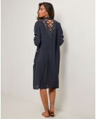 Robe Chemise 100% Lin Rose bleu marine