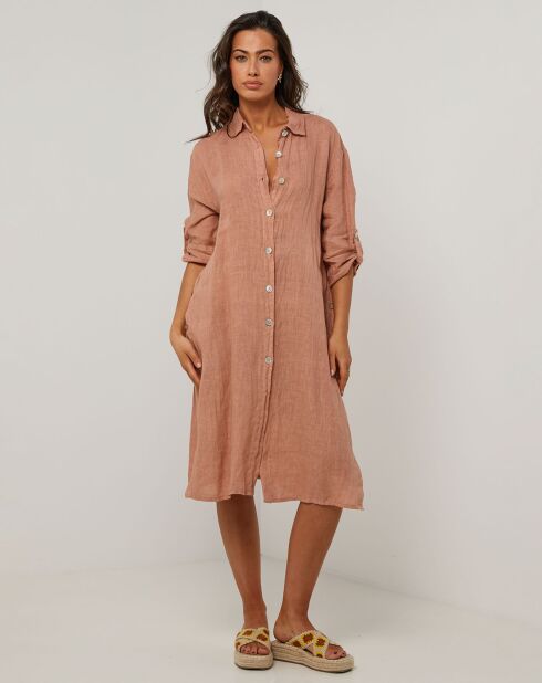 Rosafarbenes Hemdkleid aus 100% Leinen