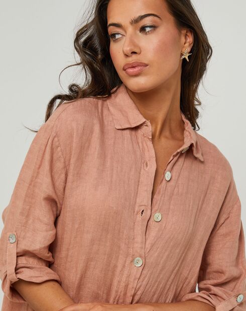 Rosafarbenes Hemdkleid aus 100% Leinen