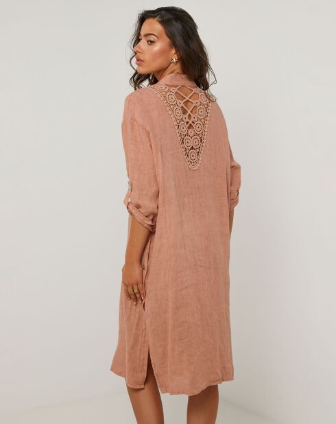 Robe Chemise 100% Lin Rose rose