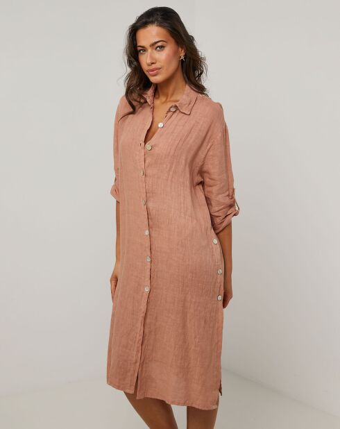 Rosafarbenes Hemdkleid aus 100% Leinen