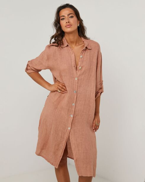 Rosafarbenes Hemdkleid aus 100% Leinen