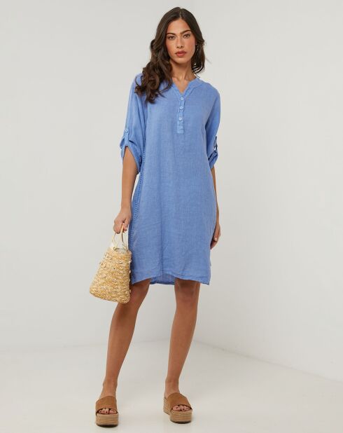 Robe 100% Lin Capucine bleu indigo