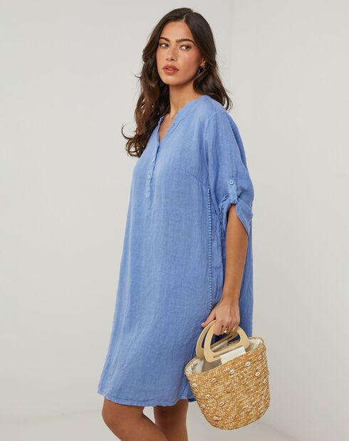 Robe 100% Lin Capucine bleu indigo
