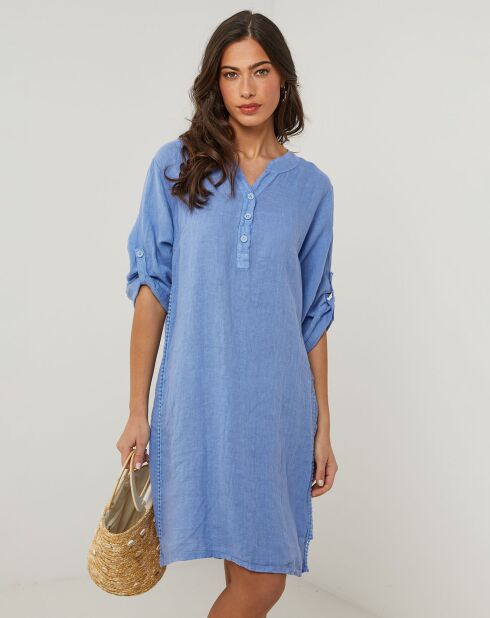 Robe 100% Lin Capucine bleu indigo