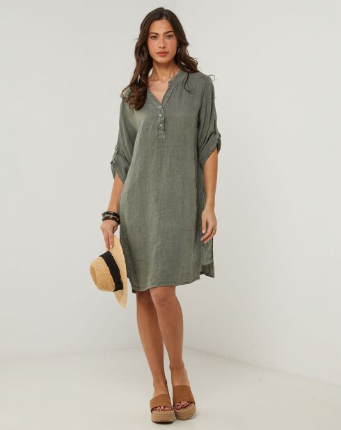Khakigrünes Capucine-Kleid aus 100% Leinen