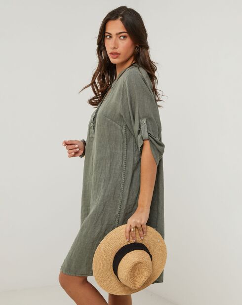 Robe 100% Lin Capucine vert kaki