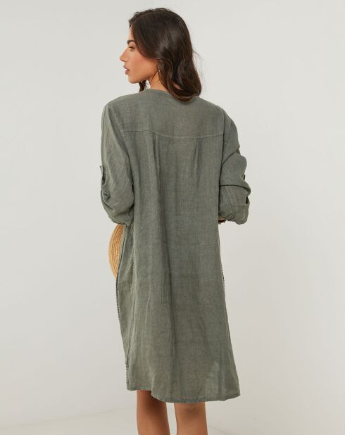 Khakigrünes Capucine-Kleid aus 100% Leinen