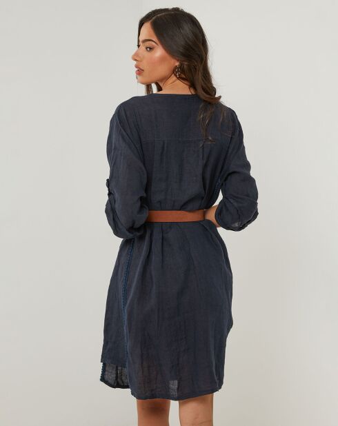 Marineblauwe jurk van 100% linnen Capucine