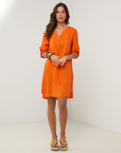 Oranje jurk van 100% linnen Capucine