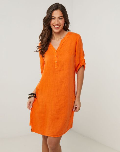 Oranje jurk van 100% linnen Capucine
