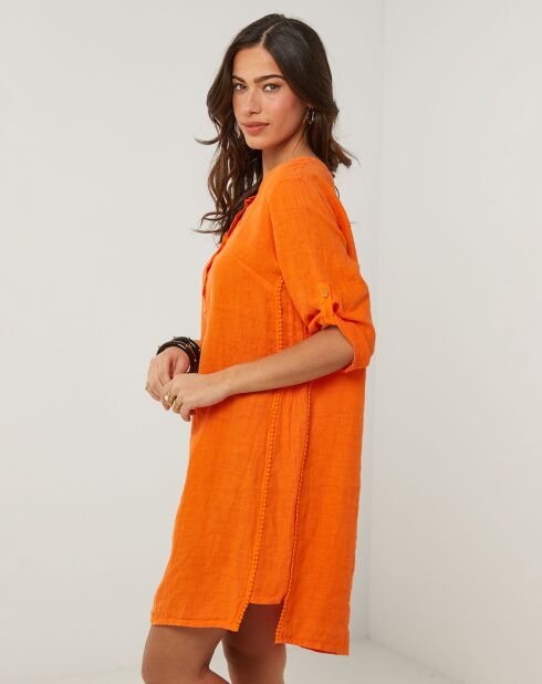 Oranje jurk van 100% linnen Capucine