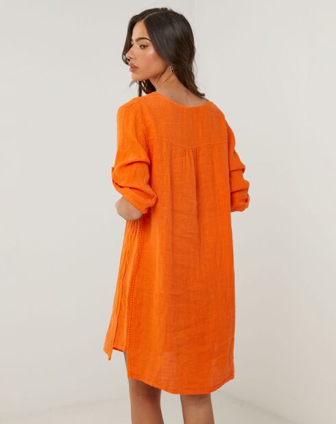 Oranje jurk van 100% linnen Capucine