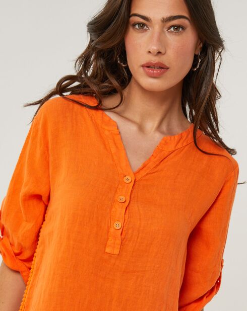 Oranje jurk van 100% linnen Capucine