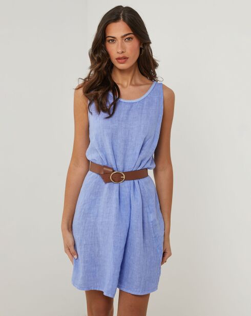 Robe 100% Lin Clémentine bleu indigo