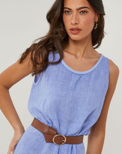 Robe 100% Lin Clémentine bleu indigo